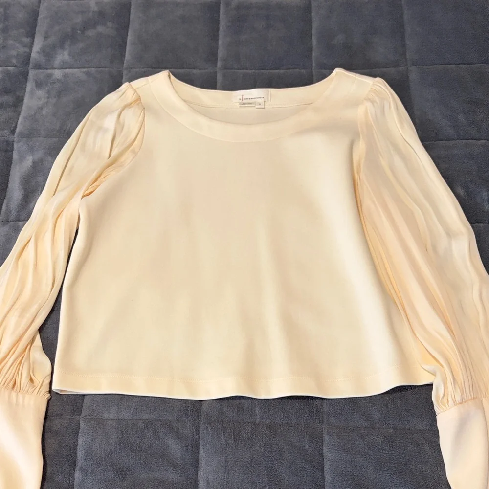 Anthropologie Cream Blouse with Puff Sleeves